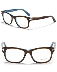 Tom Ford's large wayfayer frames feature a contrast interior and signature T at temples for a stylish touch. Tom Ford's large wayfayer frames feature a contrast interior and signature T at temples for a stylish touch.