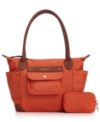 Clean lines and an elegant shape make this tote from Franco Sarto both classic and modern. Crafted from durable Cordura with leather trim and plenty of pockets, it's perfect for work or weekends. Clean lines and an elegant shape make this tote from Franco Sarto both classic and modern. Crafted from durable Cordura with leather trim and plenty of pockets, it's perfect for work or weekends.