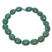 Oval Green Turquoise Howlite Necklace 18 Inch With Lobster Clasp