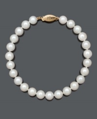 Nothing says natural beauty more than a simple strand of pearls. Bracelet features AA Akoya cultured pearls (6-1/2-7 mm) and a 14k gold clasp. Approximate length: 7-1/2 inches. Nothing says natural beauty more than a simple strand of pearls. Bracelet features AA Akoya cultured pearls (6-1/2-7 mm) and a 14k gold clasp. Approximate length: 7-1/2 inches.