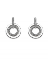Emulate a look of timeless sophistication. Chic circle drops by Swarovski feature sparkling crystals in silver tone mixed metal. Approximate drop: 1 inch. Emulate a look of timeless sophistication. Chic circle drops by Swarovski feature sparkling crystals in silver tone mixed metal. Approximate drop: 1 inch.