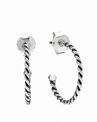 In twisted sterling silver, PANDORA's small hoop earrings await your favorite charms. In twisted sterling silver, PANDORA's small hoop earrings await your favorite charms.