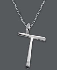 The perfect personalized gift. A polished sterling silver pendant features the letter T with a chic asymmetrical shape. Comes with a matching chain. Approximate length: 18 inches. Approximate drop: 3/4 inch. The perfect personalized gift. A polished sterling silver pendant features the letter T with a chic asymmetrical shape. Comes with a matching chain. Approximate length: 18 inches. Approximate drop: 3/4 inch.