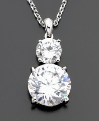Exquisite elegance: two round-cut cubic zirconia pendant (3 ct. t.w.) adds double the sparkle. Rhodium plated. Chain measures 16 inches; drop measures 3/4 inch. Exquisite elegance: two round-cut cubic zirconia pendant (3 ct. t.w.) adds double the sparkle. Rhodium plated. Chain measures 16 inches; drop measures 3/4 inch.