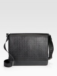 Sophisticated gamma-pattern stamping adds impact to a finely grained leather design destined for urban navigation. Flap closure Adjustable signature shoulder strap Interior zip pocket 14W X 11H X 3D Made in Italy Sophisticated gamma-pattern stamping adds impact to a finely grained leather design destined for urban navigation. Flap closure Adjustable signature shoulder strap Interior zip pocket 14W X 11H X 3D Made in Italy