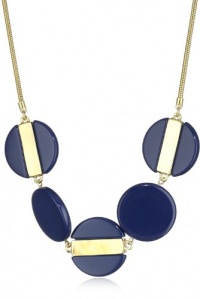 Kenneth Cole New York Modern Deco Blue and Shiny Gold Stripe Round Bead Necklace Kenneth Cole New York Modern Deco Blue and Shiny Gold Stripe Round Bead Necklace