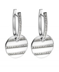Classic design combined with a hint of subtle sparkle. Emporio Armani's huggie earrings feature a chic stainless steel circle dusted with sparkling strips of crystal. Approximate drop: 1-1/4 inches. Classic design combined with a hint of subtle sparkle. Emporio Armani's huggie earrings feature a chic stainless steel circle dusted with sparkling strips of crystal. Approximate drop: 1-1/4 inches.