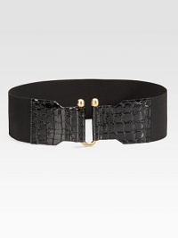 A cinching style in crocodile embossed leather and stretchy elastic with goldtone hardware. Width, about 3Imported A cinching style in crocodile embossed leather and stretchy elastic with goldtone hardware. Width, about 3Imported