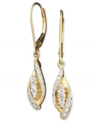 Round-cut diamonds (1/4 ct. t.w.) shimmer at the center of these magnificent Wrapped in Love™ single swirl diamond earring drops set in 14k gold. Approximate drop: 2 inches. Round-cut diamonds (1/4 ct. t.w.) shimmer at the center of these magnificent Wrapped in Love™ single swirl diamond earring drops set in 14k gold. Approximate drop: 2 inches.