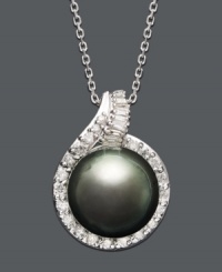 Indulge yourself in a taste of the exotic. An iridescent, cultured Tahitian pearl is enveloped by a halo of sparkling round-cut diamonds (1/2 ct. t.w.). Set in 14k white gold. Approximate length: 18 inches. Approximate drop: 1 inch. Indulge yourself in a taste of the exotic. An iridescent, cultured Tahitian pearl is enveloped by a halo of sparkling round-cut diamonds (1/2 ct. t.w.). Set in 14k white gold. Approximate length: 18 inches. Approximate drop: 1 inch.