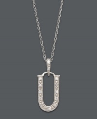 Spell it out in sparkle! This personalized initial charm necklace makes the perfect gift for Usha or Uma. Features sparkling, round-cut diamond accents. Setting and chain crafted in 14k white gold. Approximate length: 18 inches. Approximate drop: 1/2 inch. Spell it out in sparkle! This personalized initial charm necklace makes the perfect gift for Usha or Uma. Features sparkling, round-cut diamond accents. Setting and chain crafted in 14k white gold. Approximate length: 18 inches. Approximate drop: 1/2 inch.