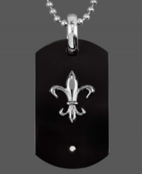 Infuse a little royalty into your style. A symbolic Fleur De Lis adorns this stylish men's pendant. Crafted in titanium and black enamel with a sparkling diamond accent. Comes with a matching bead chain. Approximate length: 24 inches. Approximate drop length: 2 inches. Approximate drop width: 1 inch. Infuse a little royalty into your style. A symbolic Fleur De Lis adorns this stylish men's pendant. Crafted in titanium and black enamel with a sparkling diamond accent. Comes with a matching bead chain. Approximate length: 24 inches. Approximate drop length: 2 inches. Approximate drop width: 1 inch.