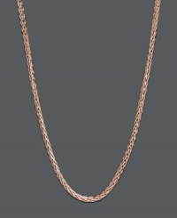 Add a pop of trendy caramel color to your neckline. Necklace features a wheat chain link crafted in 14k rose gold. Approximate length: 18 inches. Add a pop of trendy caramel color to your neckline. Necklace features a wheat chain link crafted in 14k rose gold. Approximate length: 18 inches.