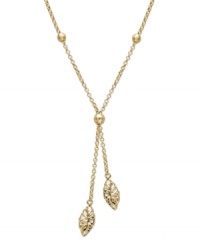 Elaborate your neckline with the perfect lariat necklace. Crafted in 14k gold, this unique design features subtle beaded details and two delicate, marquise-shaped drops. Approximate length: 17 inches. Approximate drop: 2 inches. Elaborate your neckline with the perfect lariat necklace. Crafted in 14k gold, this unique design features subtle beaded details and two delicate, marquise-shaped drops. Approximate length: 17 inches. Approximate drop: 2 inches.