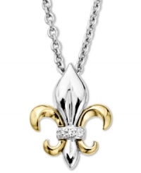 Symbolic and sparkling, this pretty Fleur De Lis pendant matches perfectly with any outfit, while diamond accents add shine. Crafted in sterling silver and 14k gold. Approximate length: 18 inches. Approximate drop: 1/2 inch. Symbolic and sparkling, this pretty Fleur De Lis pendant matches perfectly with any outfit, while diamond accents add shine. Crafted in sterling silver and 14k gold. Approximate length: 18 inches. Approximate drop: 1/2 inch.