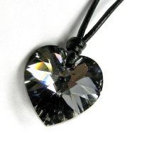 Swarovski Crystal Silver Night Heart Charm Pendant 18mm Black Leather 1mm Necklace 14 16 18 20 22 24 Adjustable Swarovski Crystal Silver Night Heart Charm Pendant 18mm Black Leather 1mm Necklace 14 16 18 20 22 24 Adjustable