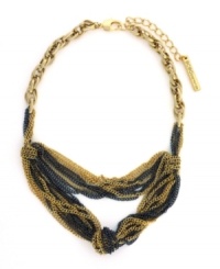 Fit to be tied. Multicolored chains knotted together create a statement worth making in this intricate BCBGeneration necklace. Crafted in hematite tone and gold tone mixed metal. Approximate length: 16 inches. Approximate drop: 3-1/2 inches. Fit to be tied. Multicolored chains knotted together create a statement worth making in this intricate BCBGeneration necklace. Crafted in hematite tone and gold tone mixed metal. Approximate length: 16 inches. Approximate drop: 3-1/2 inches.