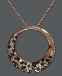 A chic confetti-inspired circle of color. EFFY Collection's dazzling open-cut pendant features round-cut white diamonds (1/6 ct. t.w.), champagne diamonds (1/2 ct. t.w.) and black diamonds (3/8 ct. t.w.). Setting and chain crafted in 14k rose gold. Approximate length: 18 inches. Approximate drop: 1 inch.