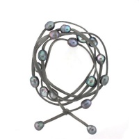 Leather and Pearl Wrap-around Convertible 2-in-1 Bobbi Bracelet in Gray Presented in Complementary Silk Organza Jewelry Pouch Leather and Pearl Wrap-around Convertible 2-in-1 Bobbi Bracelet in Gray Presented in Complementary Silk Organza Jewelry Pouch