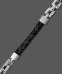 Rugged elegance. Tough stainless steel links and genuine braided leather combine in this sophisticated men's style. Approximate length: 8-1/2 inches. Rugged elegance. Tough stainless steel links and genuine braided leather combine in this sophisticated men's style. Approximate length: 8-1/2 inches.