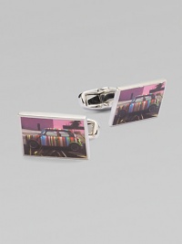 Classic square cufflinks with photographic minicar print featuring the signature stripe design.90% copper/10% zinc¾ x ¼Imported Classic square cufflinks with photographic minicar print featuring the signature stripe design.90% copper/10% zinc¾ x ¼Imported