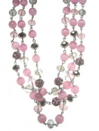 MONET Blue/Pink 3-row Glass Bead 16.5-inch Necklace MONET Blue/Pink 3-row Glass Bead 16.5-inch Necklace
