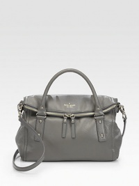 Sumptuous leather defines this slouchy foldover bag, finished with top handles and a removable shoulder strap for dual carrying options.Double top handles, 2 dropRemovable adjustable shoulder strap, 19-22 dropTop zip closureOne open pocket under flap Protective metal feetOne inside zip pocketTwo inside open pocketsCotton lining11½W X 10H X 5½DImported Sumptuous leather defines this slouchy foldover bag, finished with top handles and a removable shoulder strap for dual carrying options.Double top handles, 2 dropRemovable adjustable shoulder strap, 19-22 dropTop zip closureOne open pocket under flap Protective metal feetOne inside zip pocketTwo inside open pocketsCotton lining11½W X 10H X 5½DImported