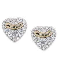 You'll get a crush on these lovely studs from Juicy Couture. Encrusted with crystal pave stones, they feature a gold tone logo plaque at the center. Crafted in silver tone mixed metal. Approximate diameter: 3/8 inch. You'll get a crush on these lovely studs from Juicy Couture. Encrusted with crystal pave stones, they feature a gold tone logo plaque at the center. Crafted in silver tone mixed metal. Approximate diameter: 3/8 inch.