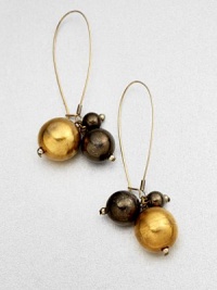 A lovely mix of gunmetal-finished and 18k goldplated spheres in a cluster design. Brass18k goldplated brassLength, about 2.75French wire backMade in USA A lovely mix of gunmetal-finished and 18k goldplated spheres in a cluster design. Brass18k goldplated brassLength, about 2.75French wire backMade in USA