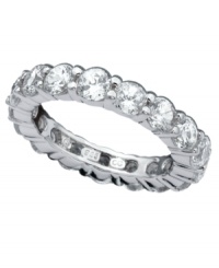 This luxe ring is perfect for layering. Pair CRISLU's stunning eternity band with other rings for that chic, stacked look. A seamless row of round-cut cubic zirconias (3-5/8 ct. t.w.) shines in a platinum over sterling silver setting. Size 5, 6, 7, 8 and 9. This luxe ring is perfect for layering. Pair CRISLU's stunning eternity band with other rings for that chic, stacked look. A seamless row of round-cut cubic zirconias (3-5/8 ct. t.w.) shines in a platinum over sterling silver setting. Size 5, 6, 7, 8 and 9.