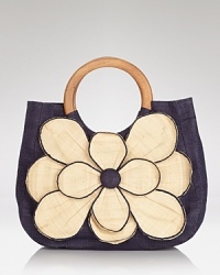 mar Y sol's two-tone raffia tote is the perfect summer arm-candy, accented by study wooden handles. The bold floral detailing gives this classic style a playful update - carry it all season long. mar Y sol's two-tone raffia tote is the perfect summer arm-candy, accented by study wooden handles. The bold floral detailing gives this classic style a playful update - carry it all season long.