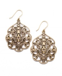 Inspired by butterflies, Lucky Brand's bohemian drops let your free-spirited side shine. Crafted in gold tone mixed metal, cut-out filigree creates a pretty pattern. Approximate drop: 2 inches.
