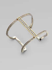 A minimal piece that dazzles with pavé white sapphires on a sterling silver cuff frame accented with 18k gold. White sapphiresSterling silver18K goldSlip-on styleDiameter, about 2¼Imported A minimal piece that dazzles with pavé white sapphires on a sterling silver cuff frame accented with 18k gold. White sapphiresSterling silver18K goldSlip-on styleDiameter, about 2¼Imported