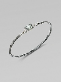 From the Petite Wheaton Collection. A faceted pillow of subtly hued prasiolite, edged with diamonds and set on a classic sterling silver cable bangle.Diamonds, 0.08 tcwPrasioliteSterling silverDiameter, about 2½3mm cableHook claspImported From the Petite Wheaton Collection. A faceted pillow of subtly hued prasiolite, edged with diamonds and set on a classic sterling silver cable bangle.Diamonds, 0.08 tcwPrasioliteSterling silverDiameter, about 2½3mm cableHook claspImported