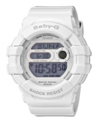 Baby-G takes a durable, shock-resistant watch design and adds a feminine touch with delicate whites. Baby-G takes a durable, shock-resistant watch design and adds a feminine touch with delicate whites.