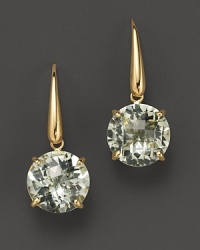 An elegant green amethyst drop earring in 18 Kt. yellow gold. With Roberto Coin's signature ruby accents. An elegant green amethyst drop earring in 18 Kt. yellow gold. With Roberto Coin's signature ruby accents.