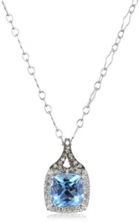 Badgley Mischka Fine Jewelry White and Champagne Diamonds Cushion Cut Blue Topaz Pendant Necklace Badgley Mischka Fine Jewelry White and Champagne Diamonds Cushion Cut Blue Topaz Pendant Necklace