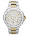 A menswear-inspired design gets a lovely update with golden tones on this Camille watch from Michael Kors.