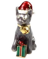 It's Santa Paws! Jones New York unveils a special holiday keepsake box crafted from mixed metal with colorful details for a vibrant touch. Approximate length: 2 inches. Approximate width: 3/4 inch. It's Santa Paws! Jones New York unveils a special holiday keepsake box crafted from mixed metal with colorful details for a vibrant touch. Approximate length: 2 inches. Approximate width: 3/4 inch.