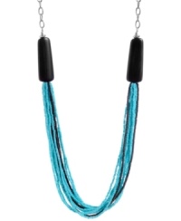 Time to fasten on some turquoise. Kenneth Cole New York's multi-strand necklace is made of mixed metal with imitation rhodium plating. Multiple strands of turquoise and brown beads are topped with brown and silver detailing. Approximate length: 36 inches + 3 inch extender. Time to fasten on some turquoise. Kenneth Cole New York's multi-strand necklace is made of mixed metal with imitation rhodium plating. Multiple strands of turquoise and brown beads are topped with brown and silver detailing. Approximate length: 36 inches + 3 inch extender.