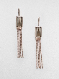 An elegant design featuring faceted, smokey quartz stones and a chain link tassel in sterling silver and 18k gold, finished in the warm glow of 18k rose goldplating. Smokey quartzSterling silver and 18k gold with 18k rose goldplatingDrop, about 2.5Hook backImported 