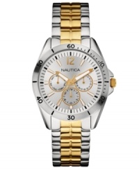 A sporty watch from Nautica with golden accents on a classic silhouette. A sporty watch from Nautica with golden accents on a classic silhouette.