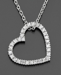 Open-heart style. This cubic zirconia (5/8 ct. t.w.) pendant is crafted in sterling silver finished in platinum, by CRISLU.  Approximate length: 16 inches with 2-1/2 inch extender. Approximate drop: 1/2 inch.
