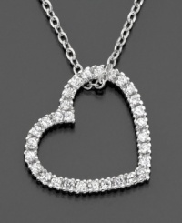 Open-heart style. This cubic zirconia (5/8 ct. t.w.) pendant is crafted in sterling silver finished in platinum, by CRISLU. Approximate length: 16 inches with 2-1/2 inch extender. Approximate drop: 1/2 inch. Open-heart style. This cubic zirconia (5/8 ct. t.w.) pendant is crafted in sterling silver finished in platinum, by CRISLU. Approximate length: 16 inches with 2-1/2 inch extender. Approximate drop: 1/2 inch.