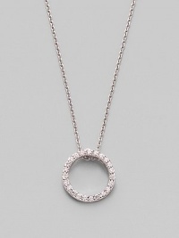 From the Tiny Treasures Collection. A simple circle shimmers and sparkles, outlined in diamonds and dangling from a chain of 18k white gold. Diamonds, 0.10 tcw 18k white gold Chain length, about 16 Pendant diameter, about ½ Lobster clasp Made in Italy From the Tiny Treasures Collection. A simple circle shimmers and sparkles, outlined in diamonds and dangling from a chain of 18k white gold. Diamonds, 0.10 tcw 18k white gold Chain length, about 16 Pendant diameter, about ½ Lobster clasp Made in Italy