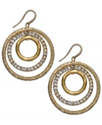 Spiraling sensation. This pair of drop earrings from Alfani is crafted from 12k gold-plated mixed metal with glass crystal accents providing a lustrous touch. Approximate drop: 1-1/2 inches. Spiraling sensation. This pair of drop earrings from Alfani is crafted from 12k gold-plated mixed metal with glass crystal accents providing a lustrous touch. Approximate drop: 1-1/2 inches.