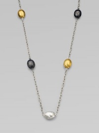 Beautifully textured stations in two-tone sterling silver and radiant 24k gold on a sterling silver link chain. Two-tone sterling silver24k goldLength, about 39½Lobster clasp closureImported Beautifully textured stations in two-tone sterling silver and radiant 24k gold on a sterling silver link chain. Two-tone sterling silver24k goldLength, about 39½Lobster clasp closureImported