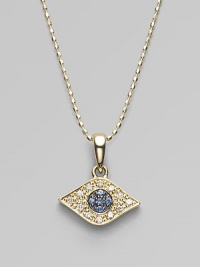 The iconic symbol of protection, in 14k yellow gold with black and white pavé diamonds and blue sapphires, on a yellow gold ball chain. Diamonds, 0.07 tcw Sapphires 14k yellow gold Chain length, about 16 Pendant length, about ½ Lobster clasp Imported The iconic symbol of protection, in 14k yellow gold with black and white pavé diamonds and blue sapphires, on a yellow gold ball chain. Diamonds, 0.07 tcw Sapphires 14k yellow gold Chain length, about 16 Pendant length, about ½ Lobster clasp Imported
