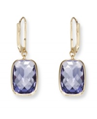 Lovely in lavender: Swarovski's Tanzanite-hued lightweight crystal drop earrings will look elegant and eye-catching whenever you wear them. Crafted in gold tone mixed metal. Approximate drop: 1-1/8 inches. Lovely in lavender: Swarovski's Tanzanite-hued lightweight crystal drop earrings will look elegant and eye-catching whenever you wear them. Crafted in gold tone mixed metal. Approximate drop: 1-1/8 inches.