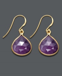 Brighten your day -- and your wardrobe -- with this regal style by Studio Silver. Pear-cut amethyst drops (12-1/2 ct. t.w.) shine in an 18k gold over sterling silver setting. Approximate drop: 1 inch. Brighten your day -- and your wardrobe -- with this regal style by Studio Silver. Pear-cut amethyst drops (12-1/2 ct. t.w.) shine in an 18k gold over sterling silver setting. Approximate drop: 1 inch.